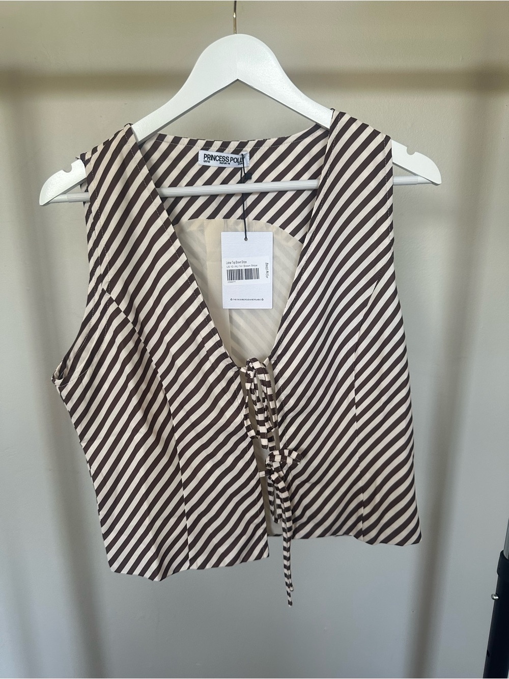 Princess Polly Brown & Cream Striped Tie-Front V-Neck Camisole